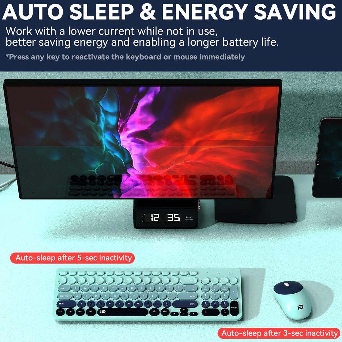 FD Wireless Keyboards and Mouse Combo - 2.4GHz USB Cordless, Cute Wireless Keyboard Round Keys, Quiet and Slim Set for Laptop, Computer, TV and Mac - Indigo Blue Colorful