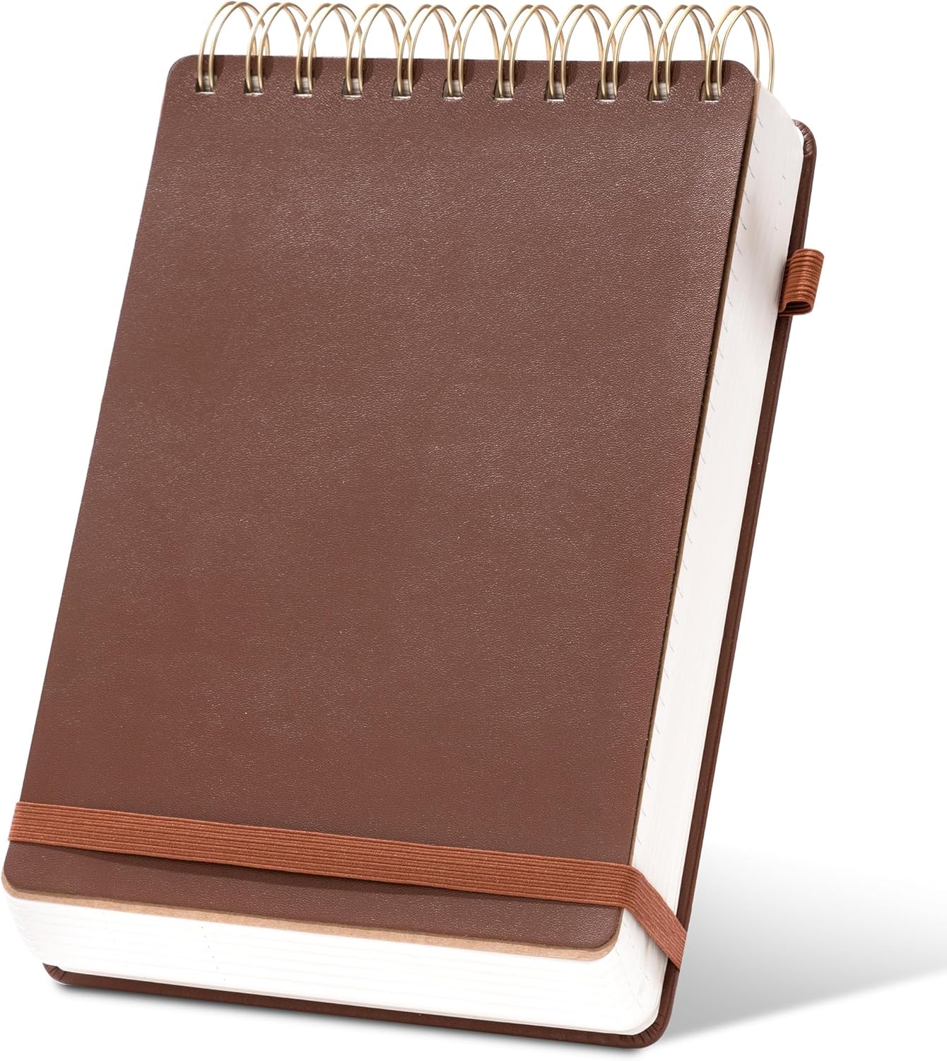 Yoment Top Spiral Notebook Leather Steno Pads 240 Pages Spiral Notepad for Work 5x7 Top Bound Steno Notebook, 100 GSM Thick Paper, Left Handed Notebooks for Office College School, Brown