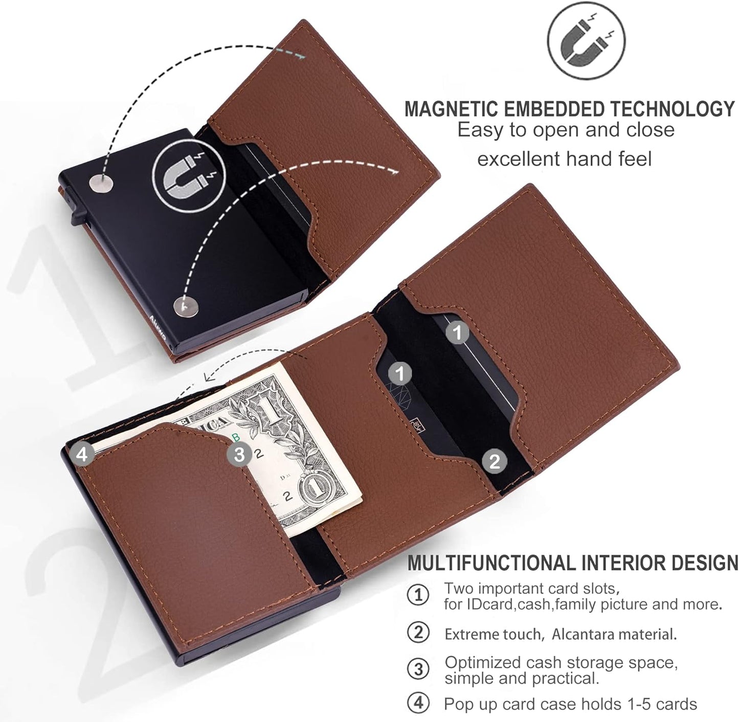 Aiuwo Wallet for Men,Mens Wallet Card Holder,Smart,Slim,Minimalist Wallet,Credit Cards Holder RFID Blocking Wallet (Card Wallet, Lichee Brown)