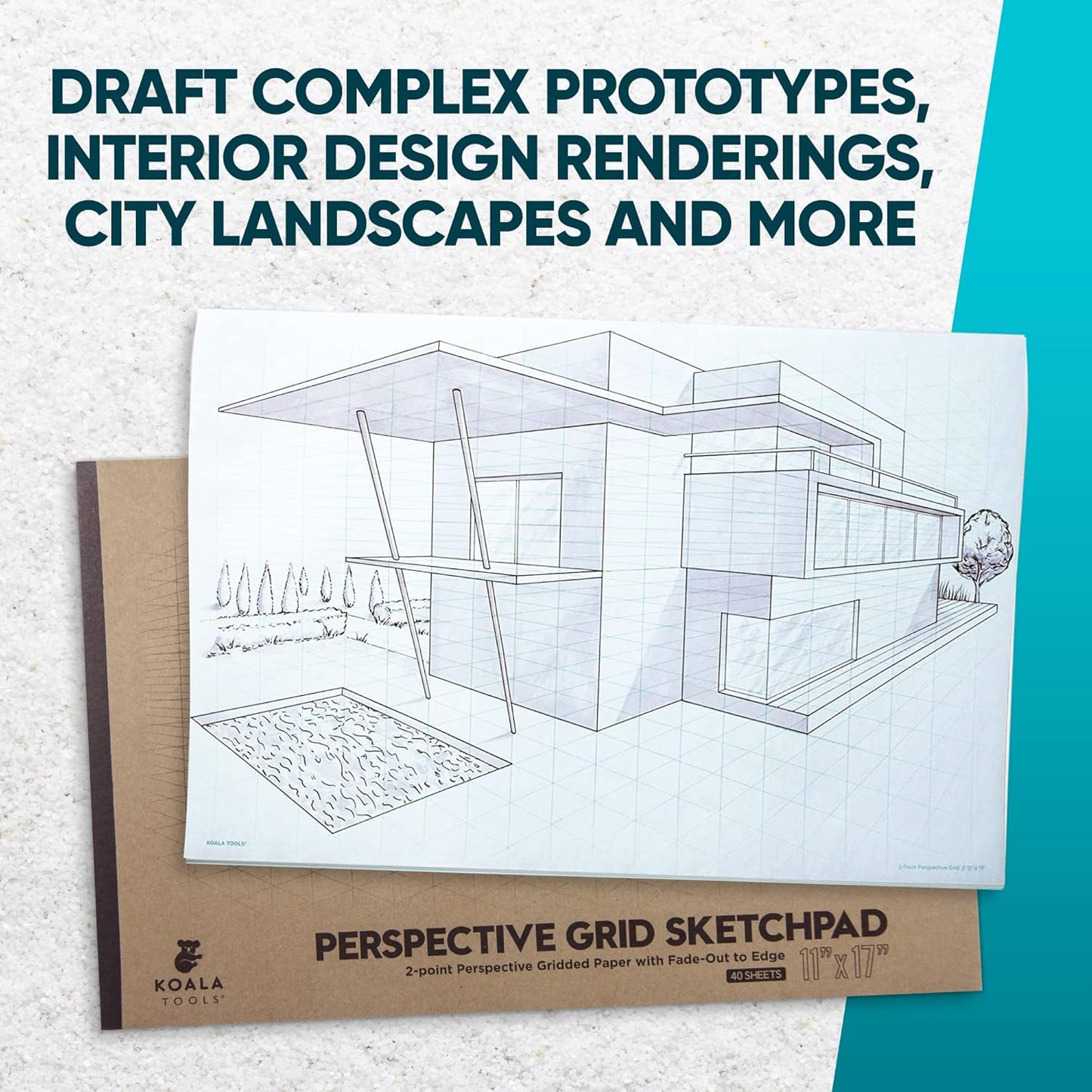 Koala Tools | Drawing Perspective (1 and 2-Point) Large Sketch Pad (2 Point - 11 x 17)