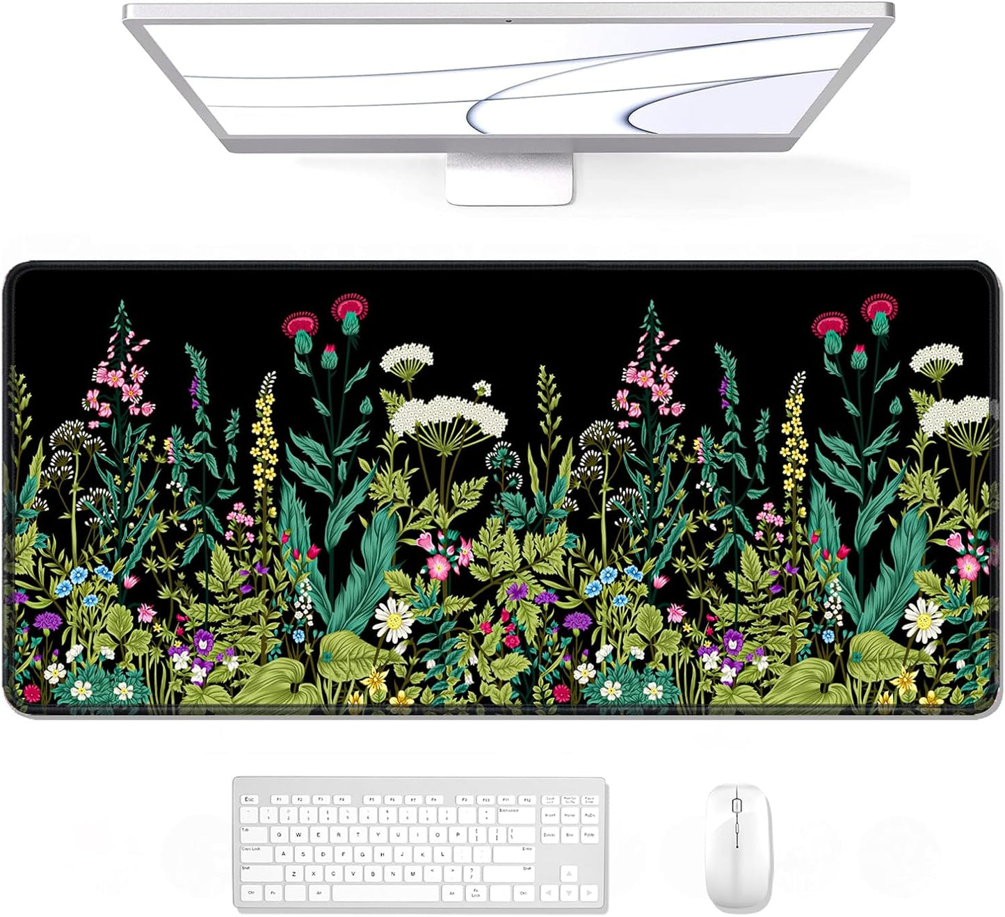 Auhoahsil Large Mouse Pad, XXL Gaming Mousepad, Desk Mat for Desktop, Thick Rubber, Big & Long Size, Stitched Edges, Full Desk Pad for Laptop & Computer, Extended 35.4 x 15.7 in, Midnight Flowers