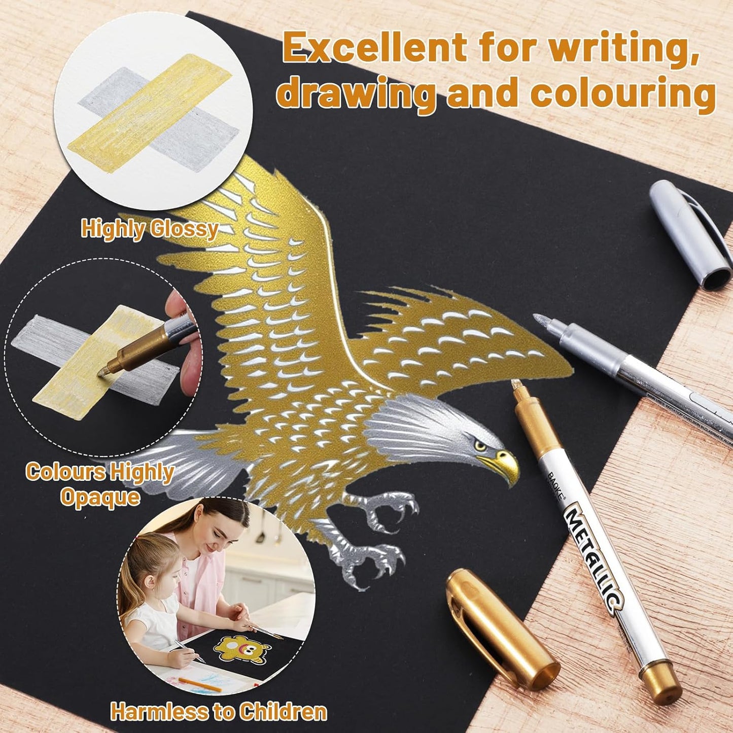 12 Pack Metallic Markers Pens, Water Based Silver & Gold Paint Pens, Gold & Silver Ink Pen with Durable Fine Point Tip for Black Paper, Rock Painting, Halloween Card Making, Multi Surface Art Crafts