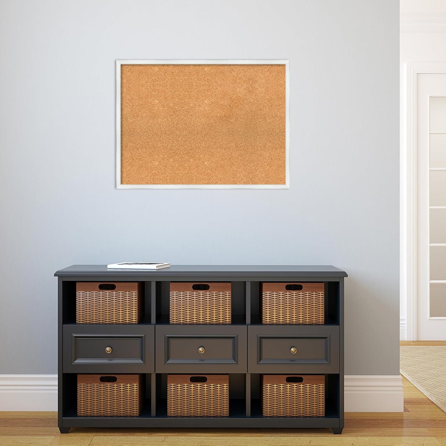 Amanti Art Natural Cork Board for Wall, 23x31 Vision Board with White Frame, Large Corkboard Office Decor for Home Organization, Country Rustic Corkboard Pinboard to Display Items for Home