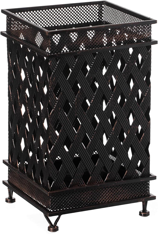 Dualplex Umbrella Stand for Entryway, Umbrella Holder Metal Antique Look, Square Style w/Removable Drip Tray, Entry Hallway Décor, Home Office Decoration Rack Holds Umbrellas Canes Walking Sticks