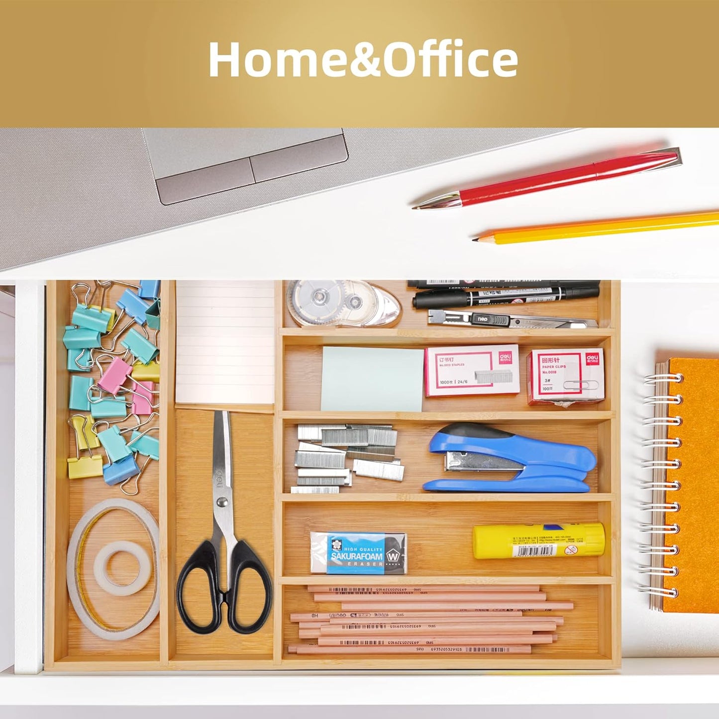 Silverware Organizer Bamboo Kitchen Drawer Organizer Utensil Organizer Silverware Holder Cutlery Organizer in drawer Flatware Organizer Tray (Natural 7 Slots)