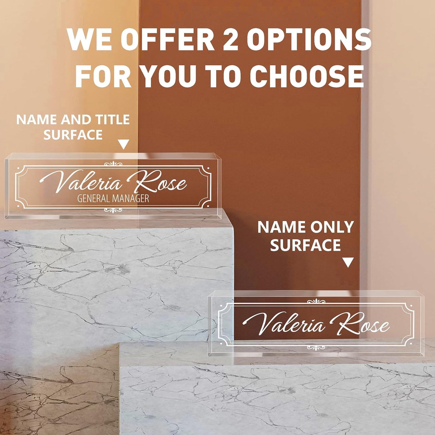 Personalized Name Plate for Desk - Custom Engraved Name Plates for Man - Boss Day Gifts for Boss - Acrylic Office Decor Appreciation Gifts for Teacher Nurse Coworker Social Worker (White Frame)