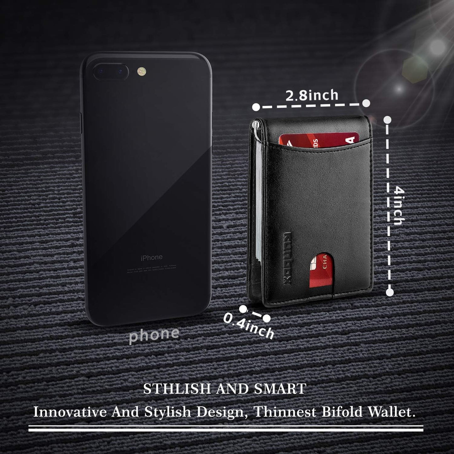 Slim Wallet for Men Genuine Leather RFID Blocking Bifold Minimalist Front Pocket Mens Wallet with Money Clip Thin Gift Box