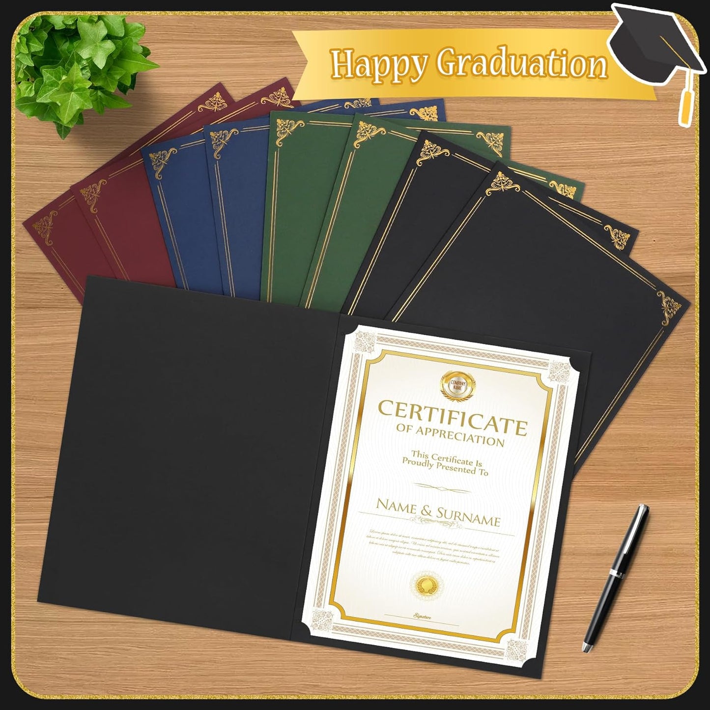 Ndsox 120 Packs Black Certificate Holders, Graduation Diploma Holders, 350GSM, Diploma Covers with Gold Foil Border for Letter Size 8.5" x 11" Award Certificate Paper, Cardstocks and Documents