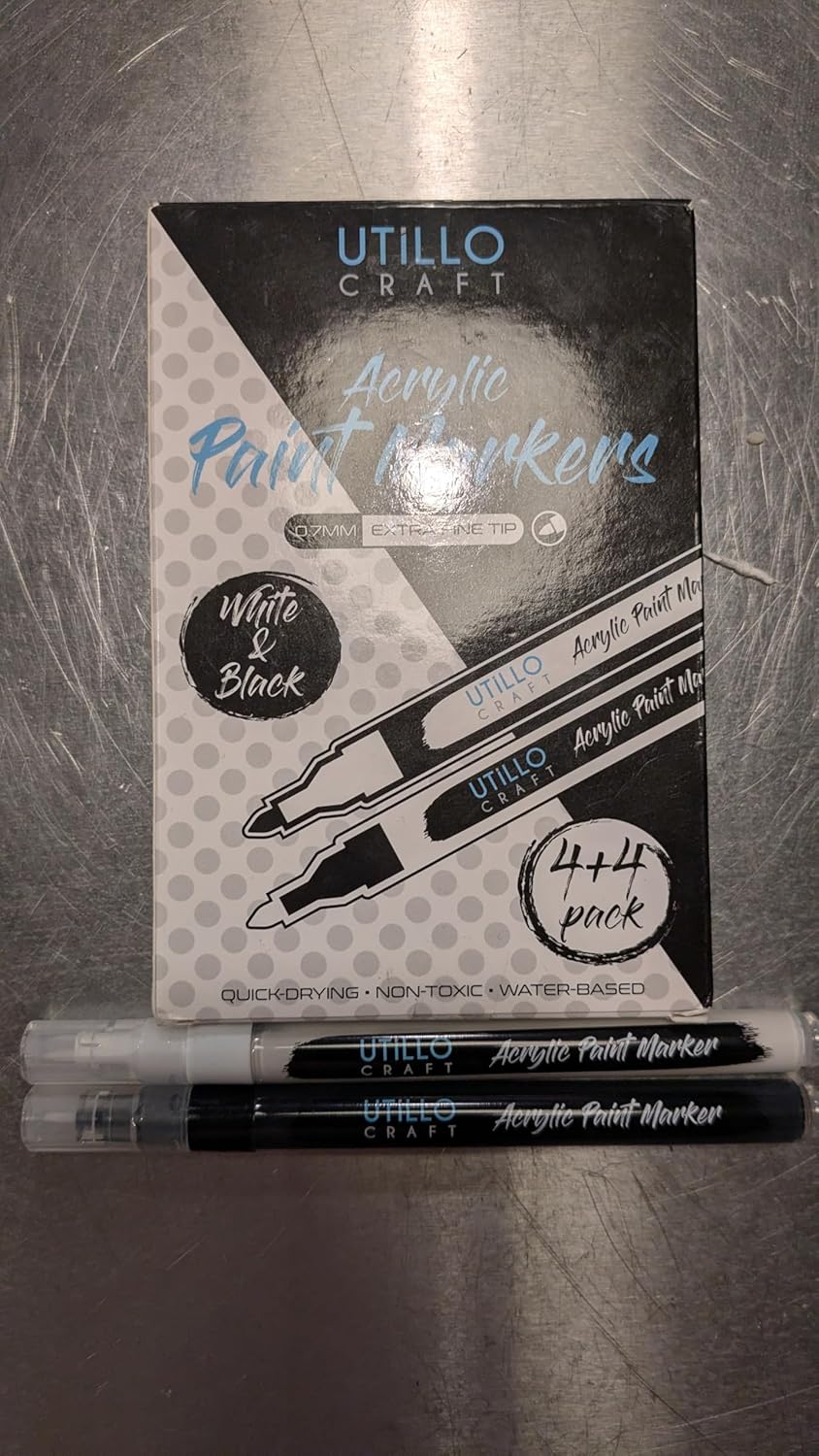 White+Black Paint Pen (8-Pack) Extra Fine Tip Made in Japan | Bold Color+100% Coverage | For Rock, Wood, Glass, Paper, Fabric, Canvas, Metal and More! | 0.7mm Paint Pens | Acrylic Paint Pens