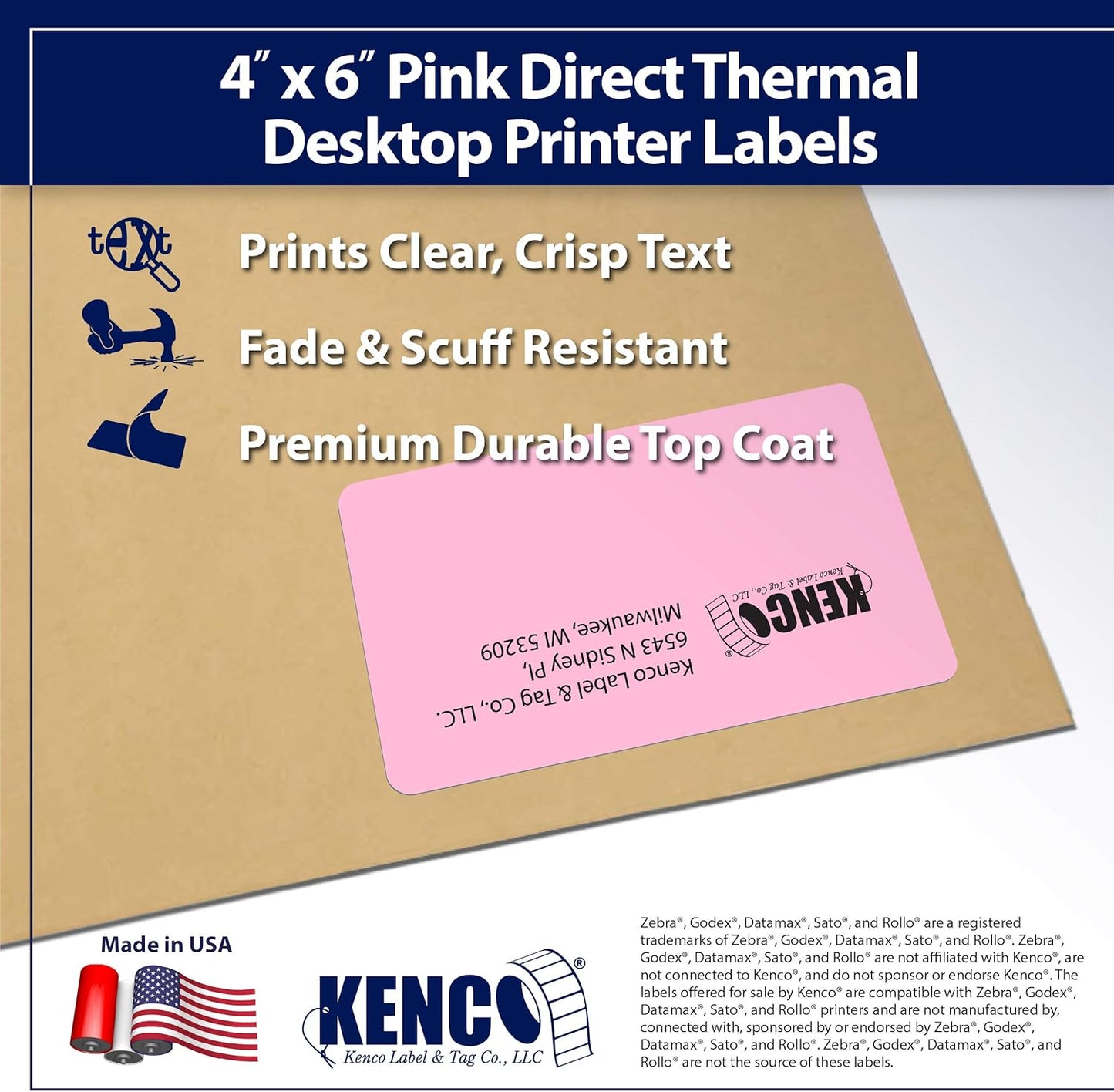 4" X 6" Direct Thermal Perforated Stickers Labels for Shipping Labels, Inventory, and Color Coding - Compatible with Zebra, Rollo, Godex and More (Pink, 24 Rolls)