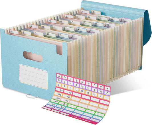 Accordion File Organizer, 26 Pockets Wheat Straw Expanding File Folder, Monthly Bill Receipt Organizer, A-Z Tabs, 100% BPA Free, Return to Nature, Healthy Living, Letter/A4 Size - Sky Blue