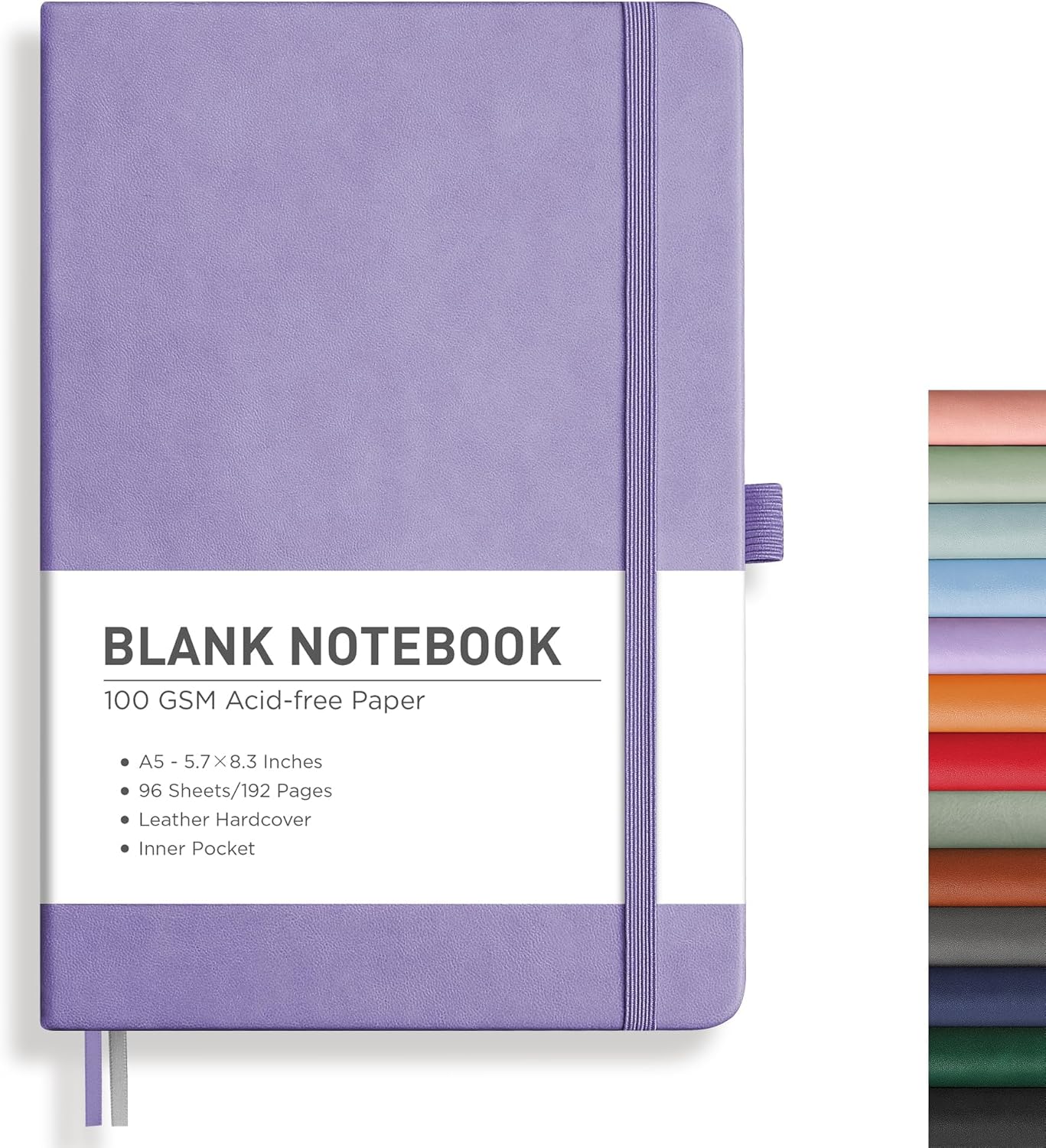 RETTACY Blank Journal Notebook, 192 Pages, A5 Medium Size (5.7'' x 8.3''), Leather Hardcover, 100 GSM Thick Paper, for Sketching, Drawing, Painting (Purple)