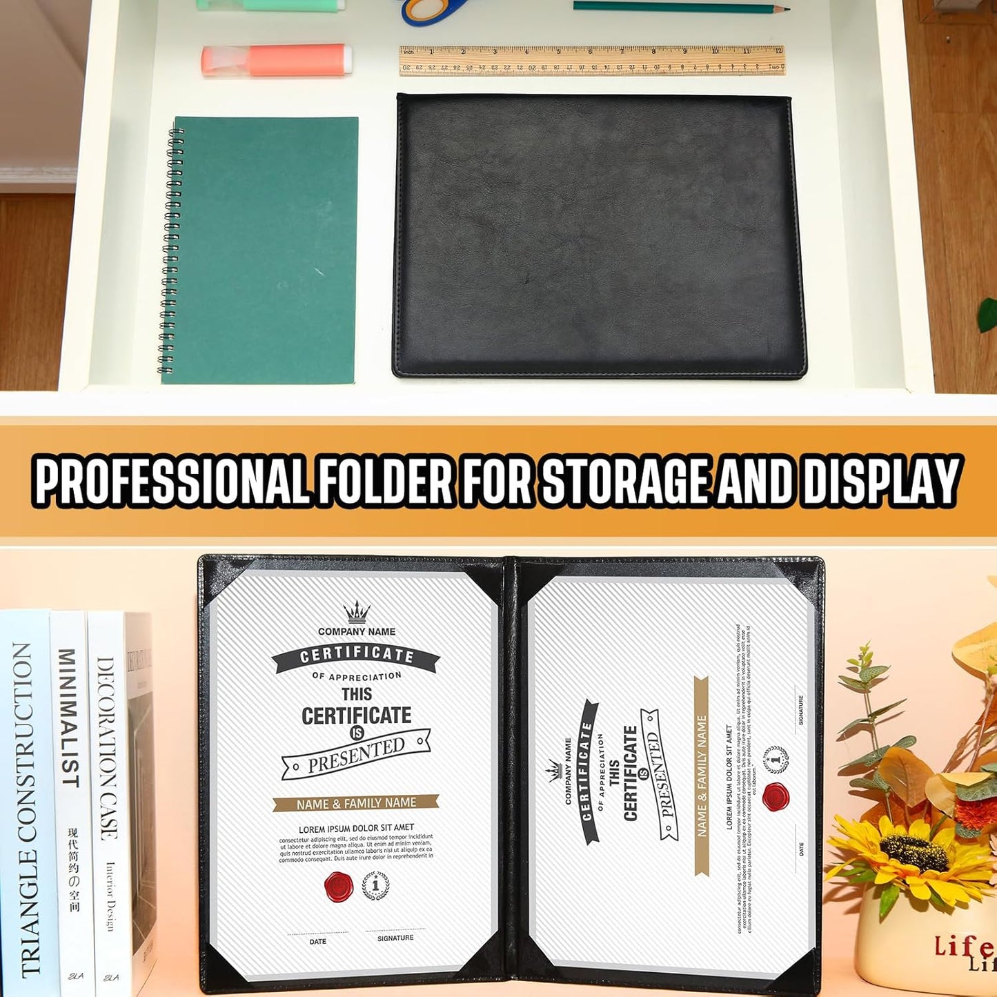 Tenare 30 Pcs Leather Certificate Holder 8.5 x 11 Inch PU Black Red Blue Purple Phd Bachelor Master Diploma Cover Professional Award Folder for Official Graduation Competition Contest Charity (Black)