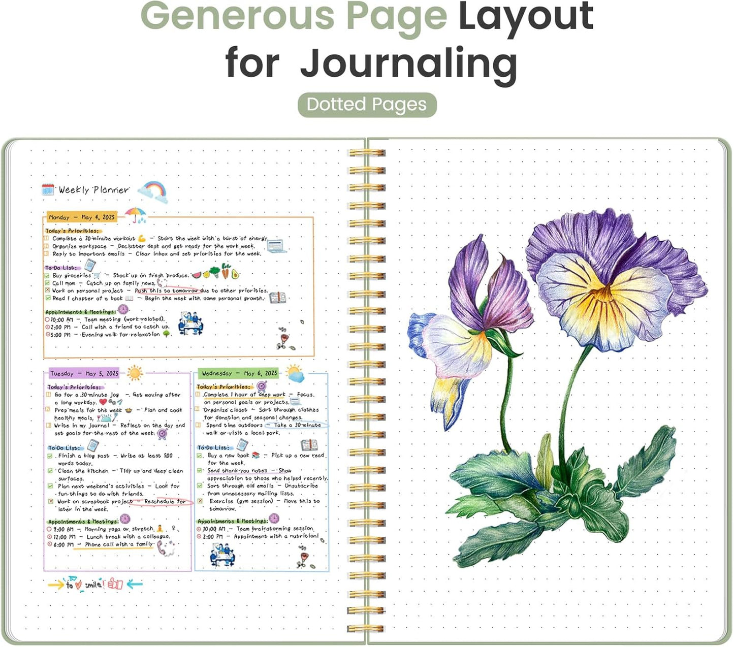 Taja Spiral Dotted Notebook, 8.5"x11" Notebooks for Work, Large A4 Journal for Women & Men, Bullet Dotted Journal, Journaling Notebook for Writing, Plastic Cover Spiral Journal, Green