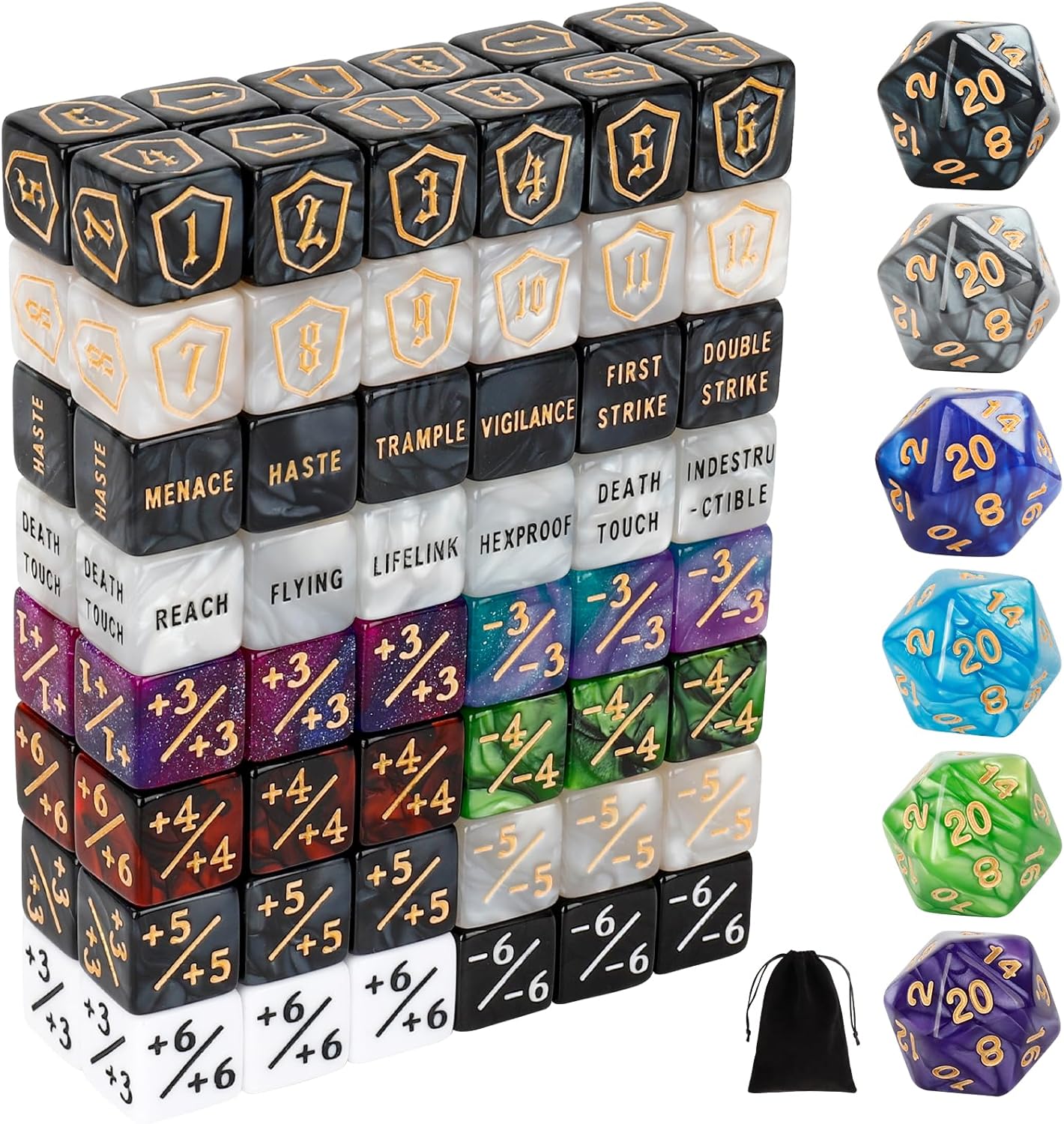 102 Pieces MTG Dice Counters Set Bulk Ability Keyword Tokens Shield Life Counters 6 Sided Dice for Magic The Gathering TCG Card Gaming Accessories 1
