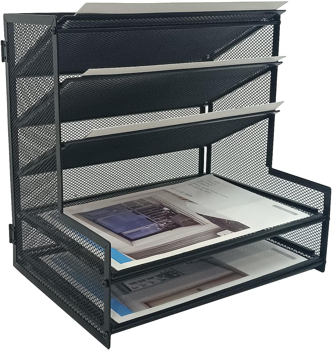 SETTFRFE Office Supplies Desk Organizer,Metal Desktop File Holder Organizer with 5 Tier Paper Tray,Black