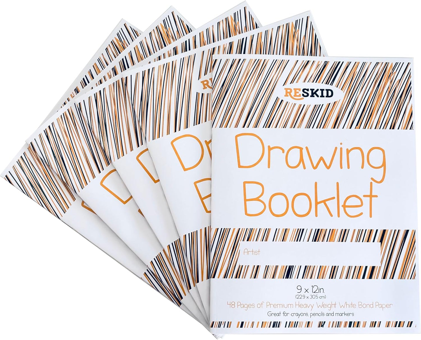 Reskid Drawing Paper Booklet (9 x 12 inches) - 48 Page, 5-Pack - Kids Drawing Paper Booklet, Coloring Art Booklet for Kids, Toddler Sketch Pads for Ages 3+