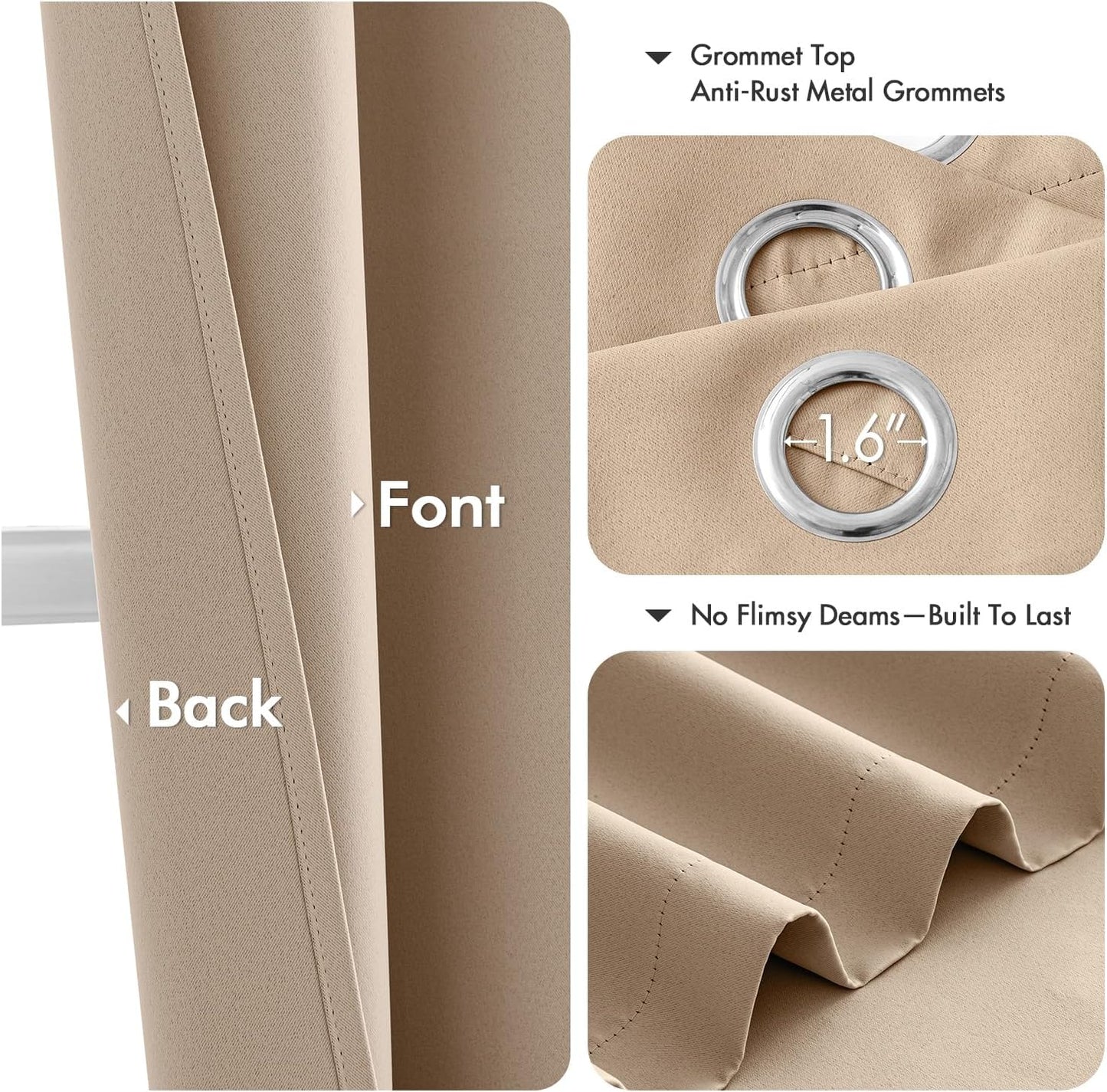 MIULEE Beige Blackout Curtains for Bedroom Living Room 63 Inches Long 2 Panels, Thermal Insulated Room Darkening Drapes Solid Grommet Top Noise Reduction Light Blocking Window Treatments 40x63 Inch