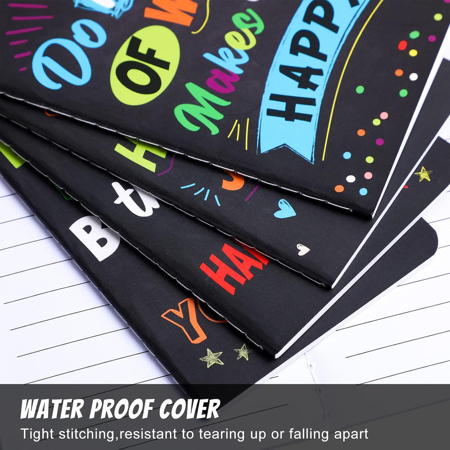 Cinrobiye 24 Pcs Mini Colorful Notebooks, Funny Motivational Journals Notepads Inspirational Notepads Small Pocket Notebook for Kids Teacher School Office Gift Bulk Prizes Travel Supplies (Black)