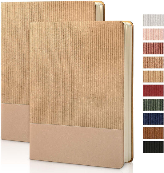 Lined Journal Notebook for Work College Ruled Note Book 5.79"x8.27" A5 PU Leather Daily Journaling 216 Pages for Women Men Writing Home School Supplies Business (A5 Lined 216pages, 2 Pack-Khaki 2pack)