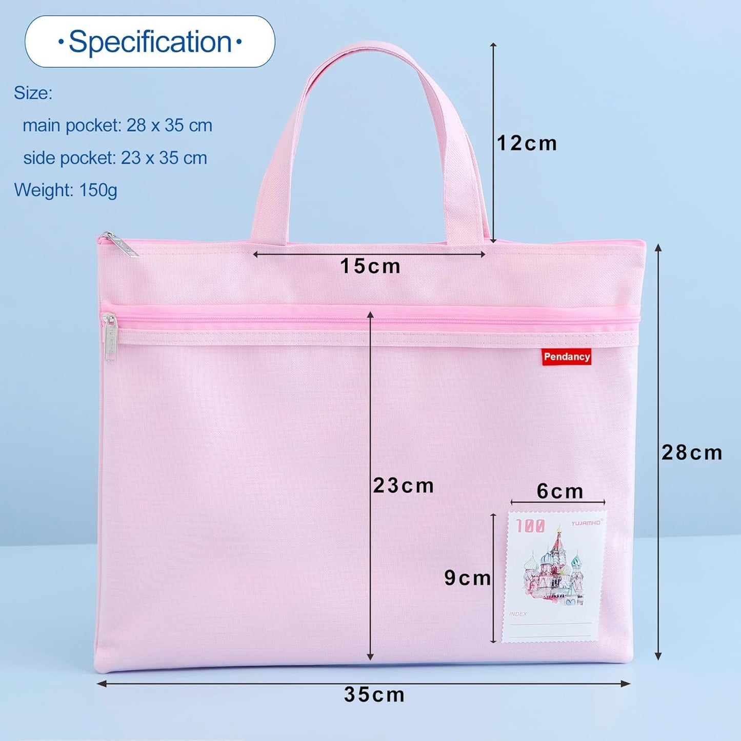 Pendancy Mesh Zipper Pouch 11x13.7 in, Large Double Pocket Waterproof File Bag with Handle, A4 Size Foldable Document Storage for Puzzle Project/Cross Stitch/Travel/Office（Pink）