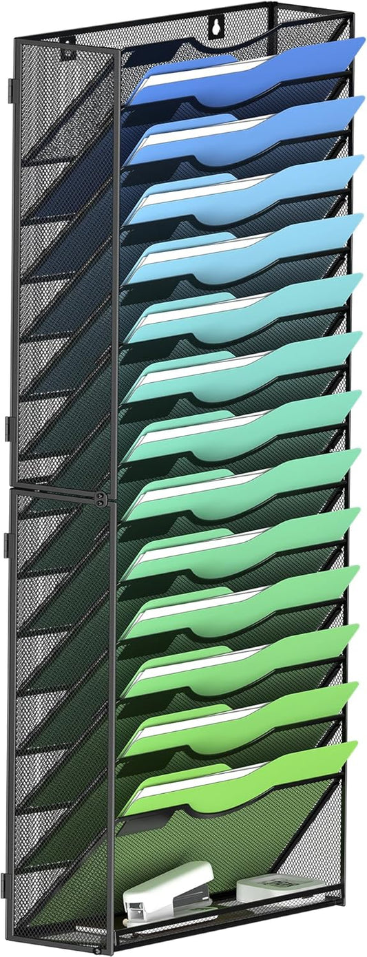 Kuntine.B Wall File Organizer Office Hanging Magazine Holder Wall File Organizer for Office Home (Black, 15 Tier)