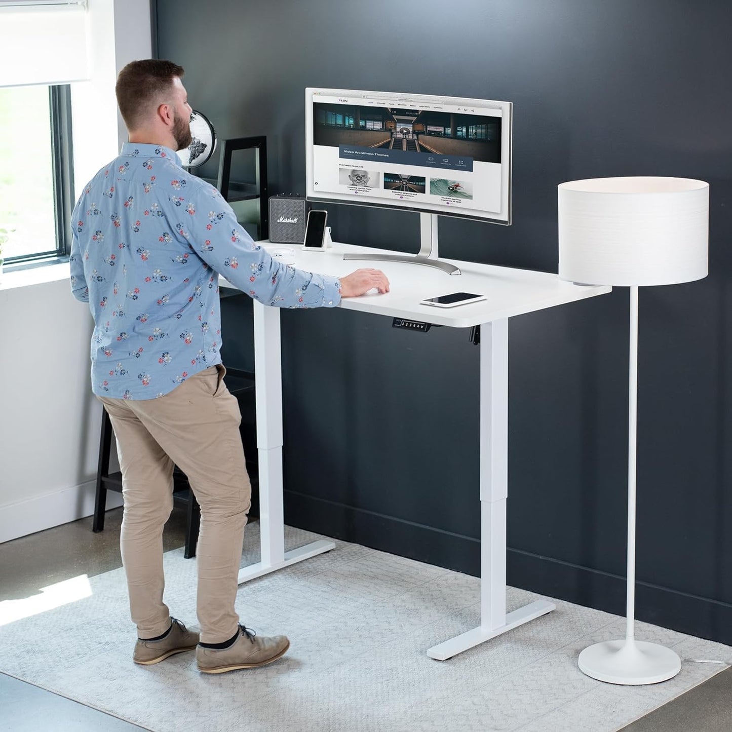 VIVO Electric 60 x 30 in Standing Desk, Memory Height Adjustment, 1B Series, White Top White Frame, DESK-KIT-1W6W-30
