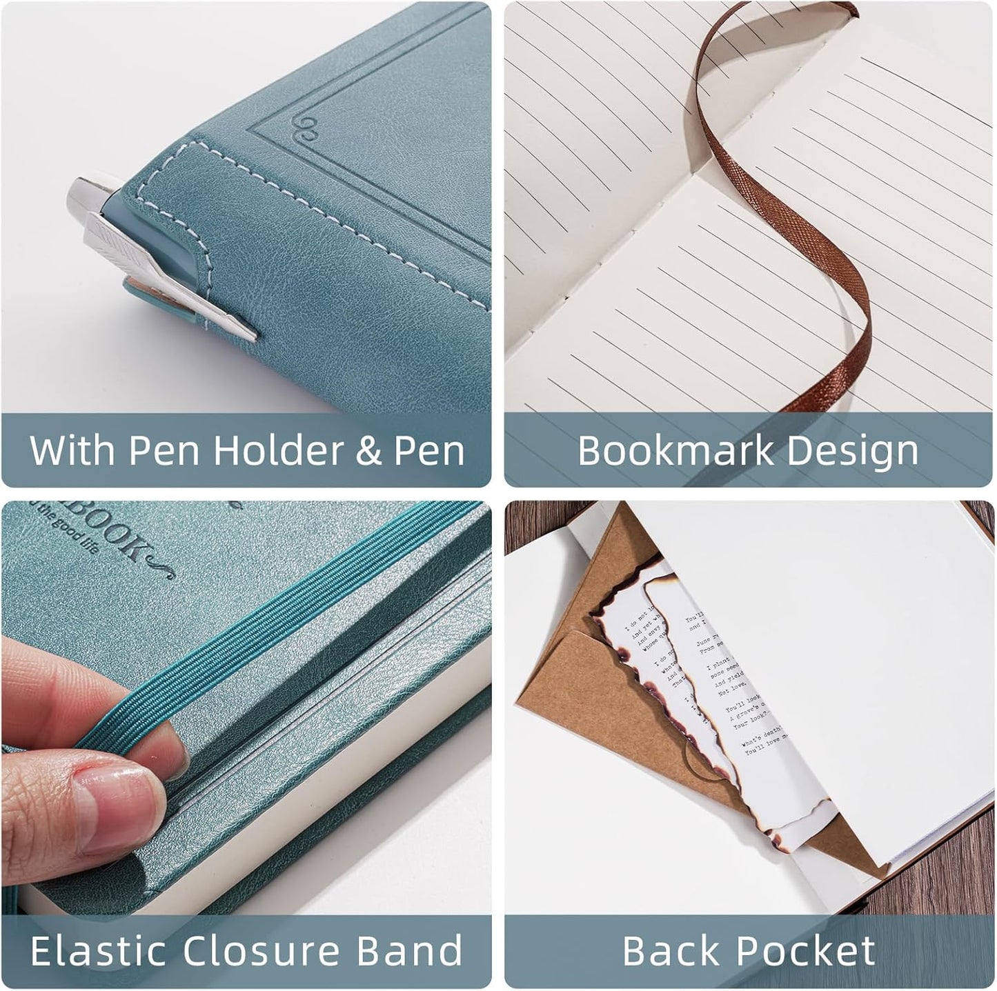 Lined Notebook Journal for Women Men 320 Pages A5 Hardcover Leather with Pen Holder College Ruled Journals for Work Note Taking Travel School Sky Blue