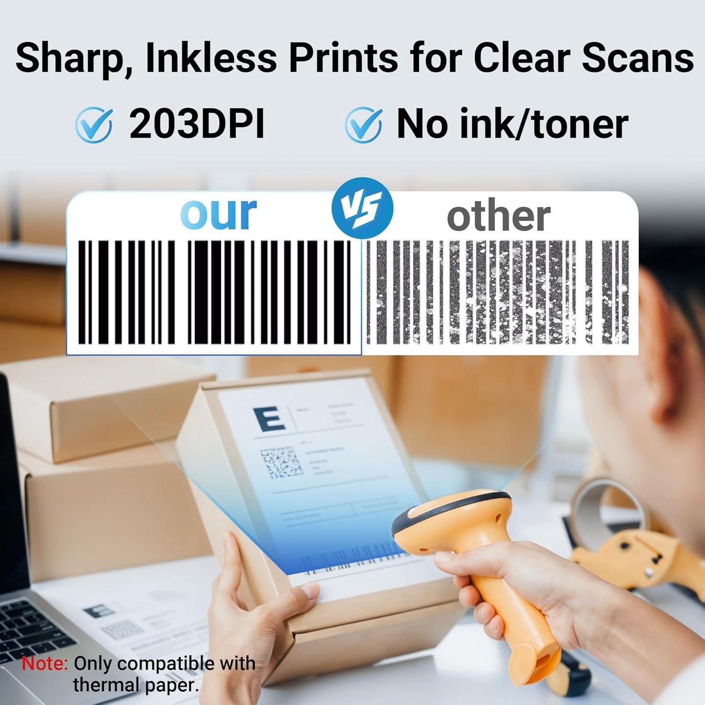 Bluetooth Thermal Shipping Label Printer – Wireless 4x6 Shipping Label Printer for Small Business & Shipping Packages, Support Android, iPhone and Windows, Widely Used for Amazon, Ebay, Shopify, Etsy