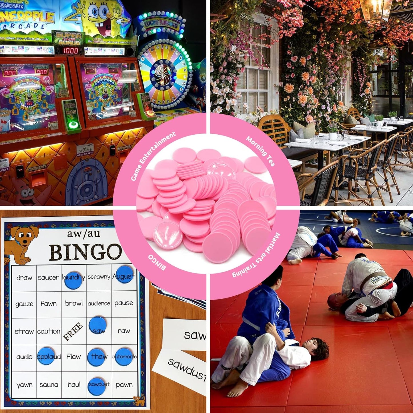 Set of 100 Opaque Plastic Learning Counters Mini Poker Chips Game Tokens with Storage Box (Pink, 1.58 Inch)