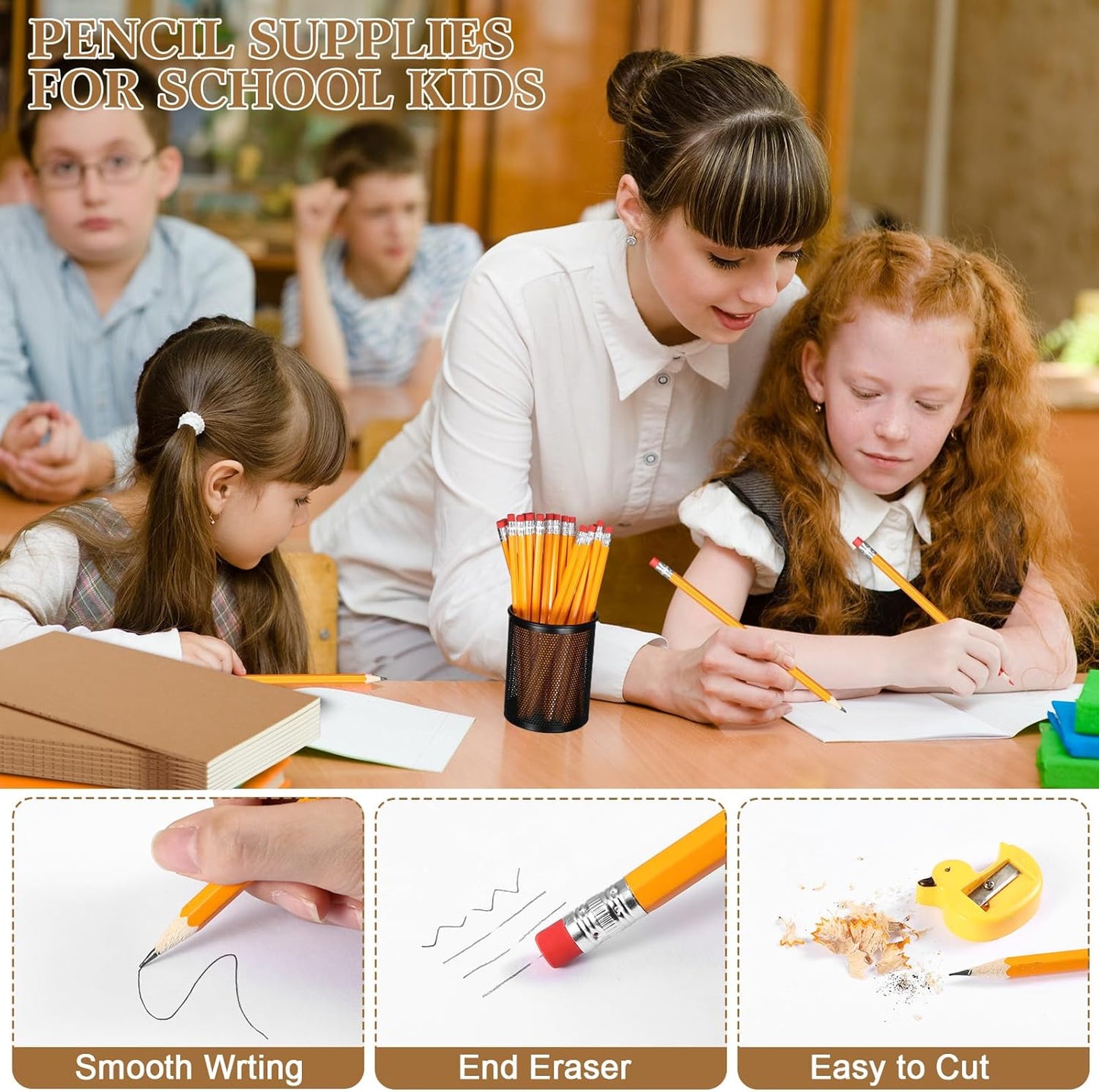 Jetec 100 Pcs Kraft Notebook Journals and Pencil 5.5 Inch x 8.3 Inch A5 Softcover Notebooks Bulk for Writing Sketch Office Notepad with 60 Pages 30 Sheets