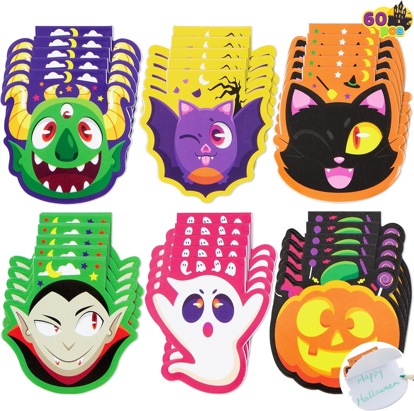 JOYIN 60 Pcs Halloween Mini Notepad Set in 6 Designs, Halloween Spooky Characters Note Pads Mini Notebooks for Kids Boys Girls Party Supplies, Classroom Favors, Trick or Treats Goodie Bags Fillers
