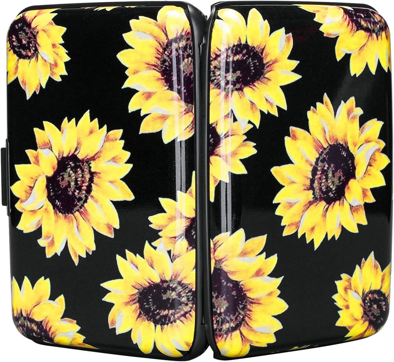 ELFISH Mini RFID Aluminum Wallet Credit Cards Holder Business Card Case Metal ID Case for Men Women (Yellow sunflower)