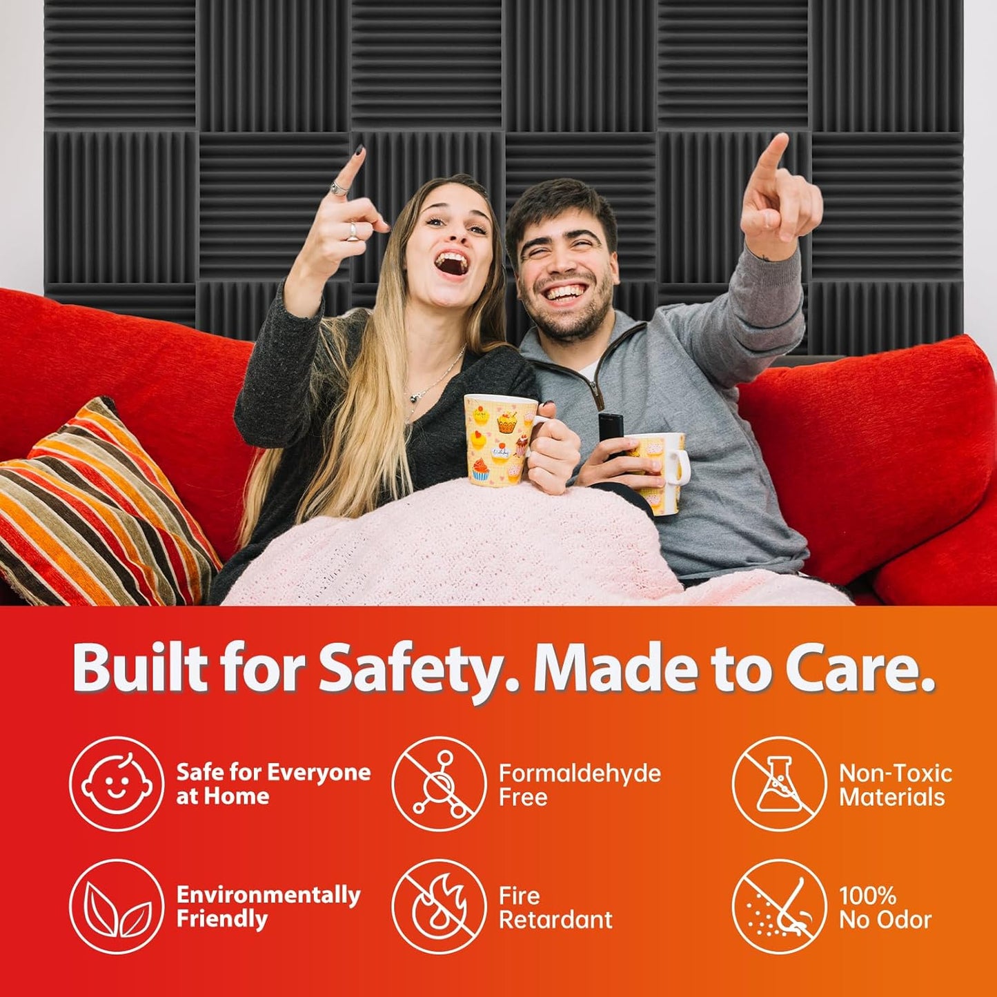 24 Pack Acoustic Panels – Sound Proof Foam Panels for Wall 12"x12"x2", Flame Retardant Wedge Acoustic Foam, High-Density Sound Absorbing Panels for Home Studio(Black, 2" Thick 24 Pack)