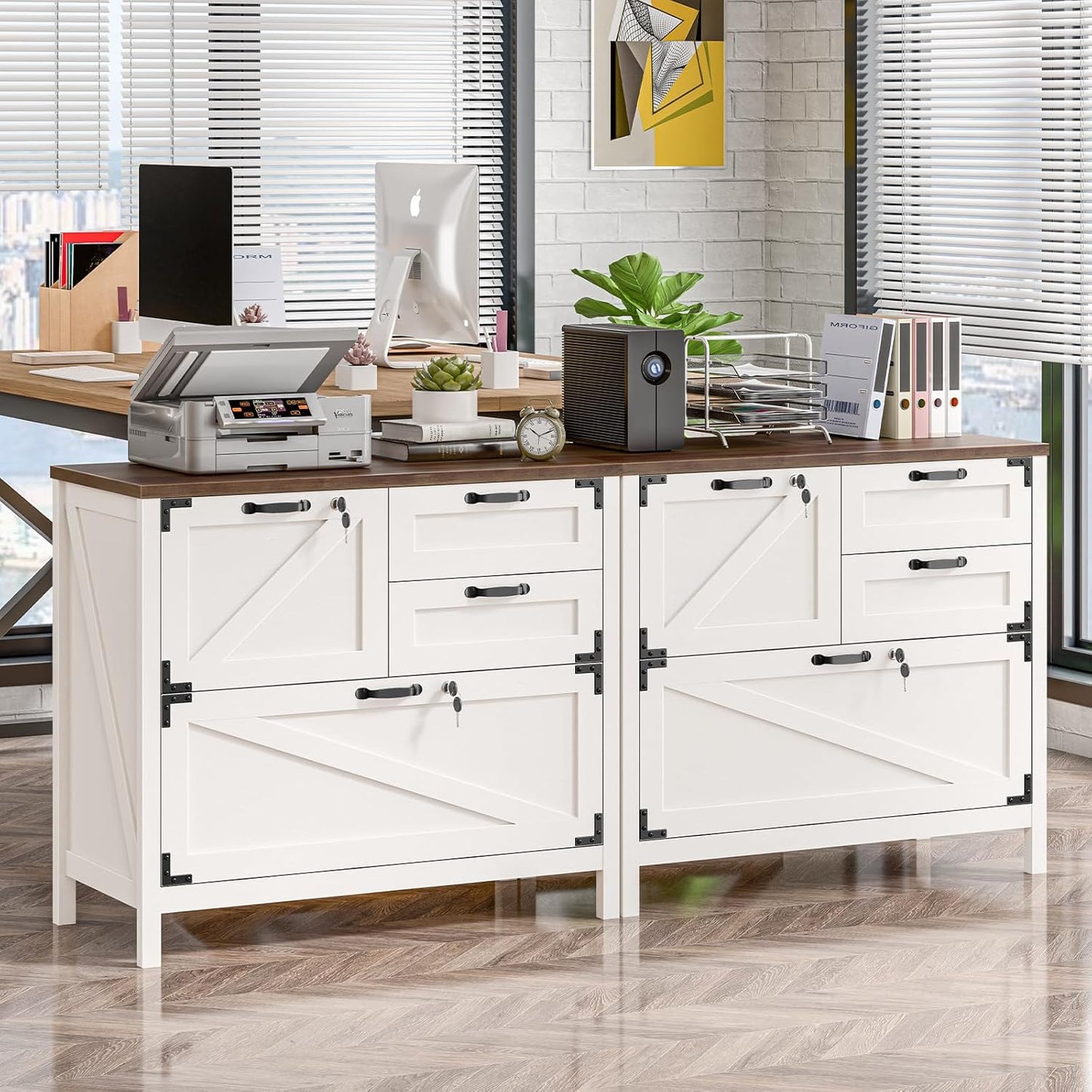 Wood Lateral File Cabinet with 4-Drawer for Hanging Files Letter/A4/Legal Size, Large Farmhouse Filing Cabinets with Lock for Home Office, Printer Stand with Office Cabinet, Office Furniture