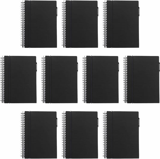 DISCOUNT PROMOS Spiral Notebooks with Elastic Closure Set of 10, Bulk Pack - Perfect for School, Office, Business and More - Black