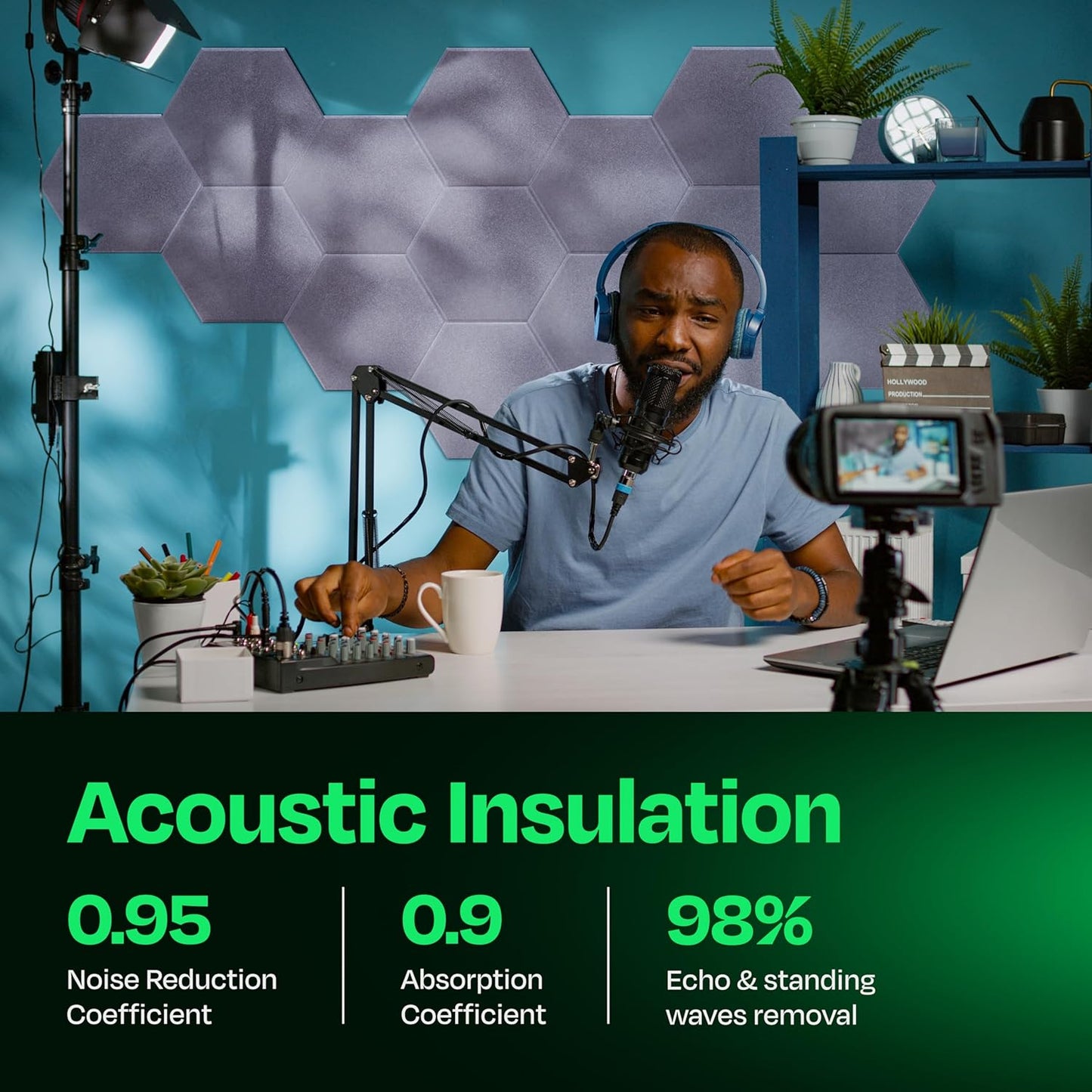 Acoustic Panels 12-Pack - 14"X12.1"X0.4" Soundproof Wall Panels - High Density Sound Dampening - Dusky Gray Hexagon