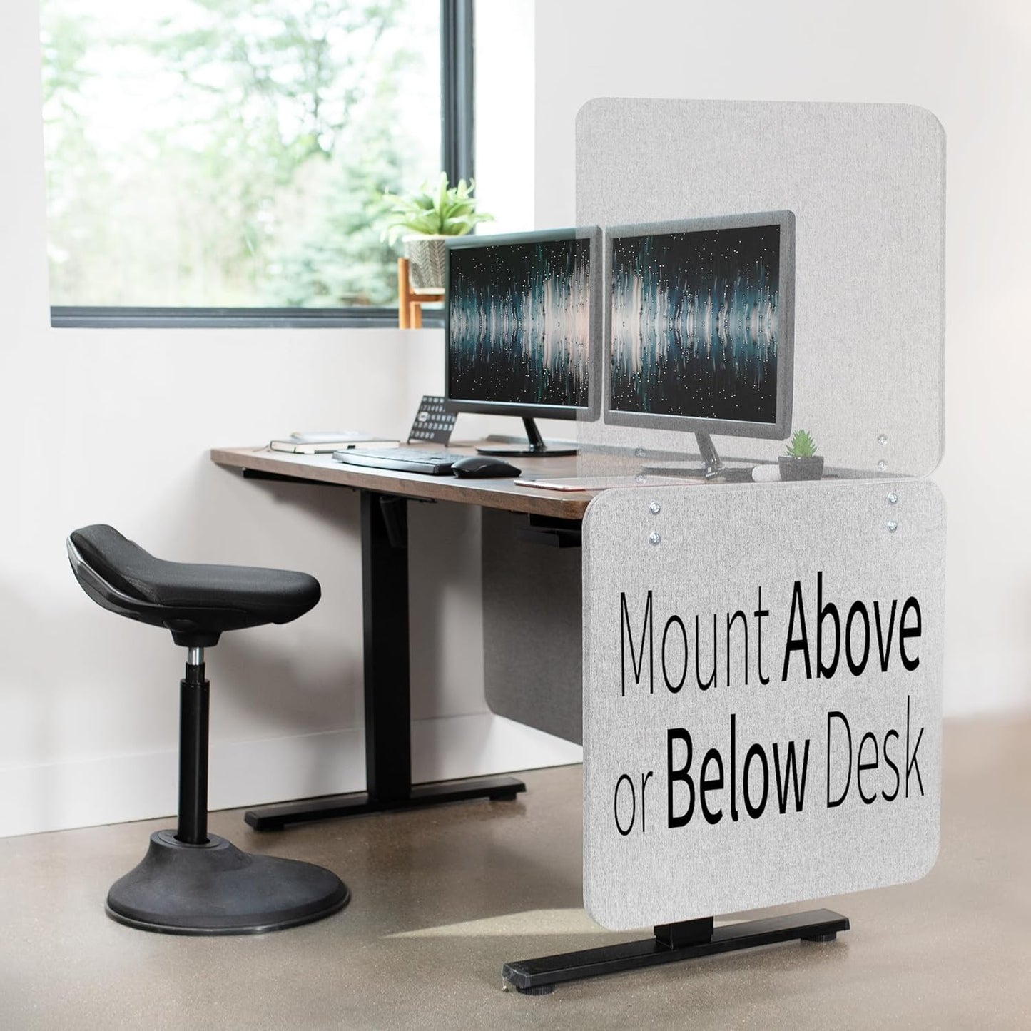 VIVO Clamp-on/Screw-on 24 x 24 inch Privacy Panel, Sound Absorbing Cubicle Desk Divider, Acoustic Partition, Gray, PP-1-V024G