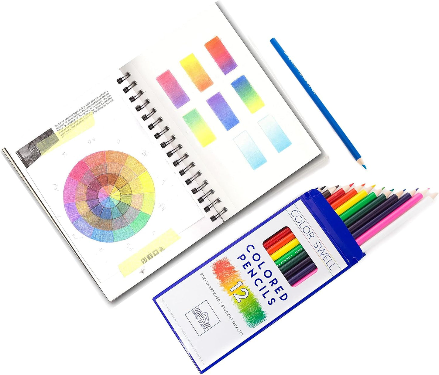 Color Swell Colored Pencil Pack 12 Count Assorted Vibrant Pre-Sharpened Colors Perfect for Kids, Teachers, Classrooms, and All Ages