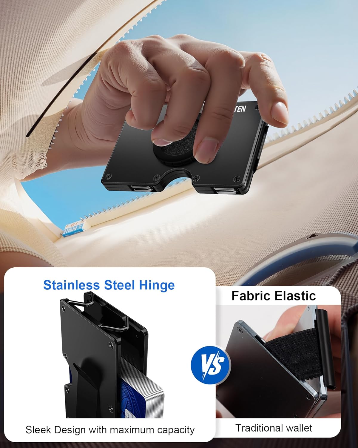 Minimalist Wallet for Men, Metal Wallet with Money Clip, Slim Compact Wallet, RFID Blocking Card Holder, Metal Aluminum Credit Card Holder, Holds up to 20 Cards