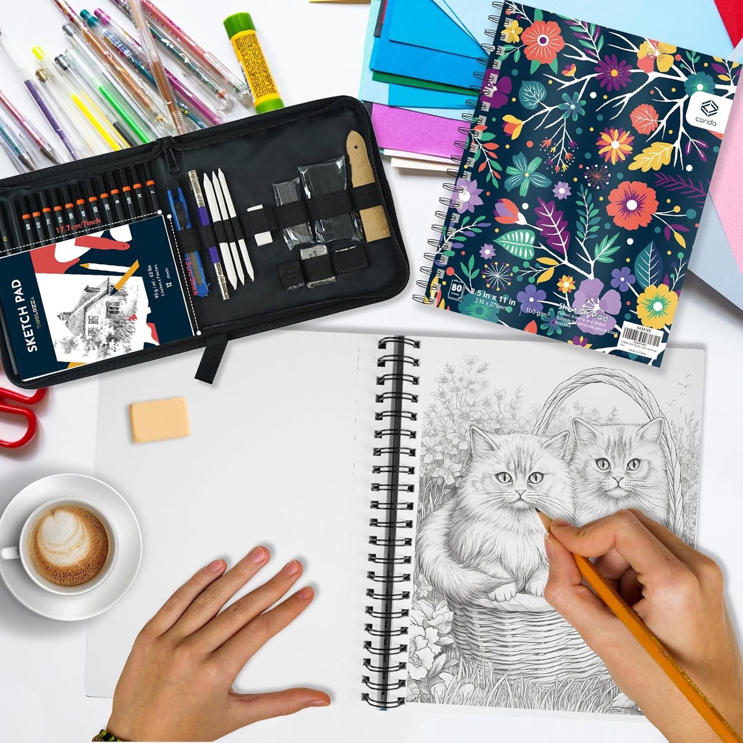 conda 8.5"x11" Sketch Book, 80 Sheets (68 lb/100gsm), Spiral Bound Artist Sketch Pad, Durable Acid Free Drawing Paper for Drawing Painting