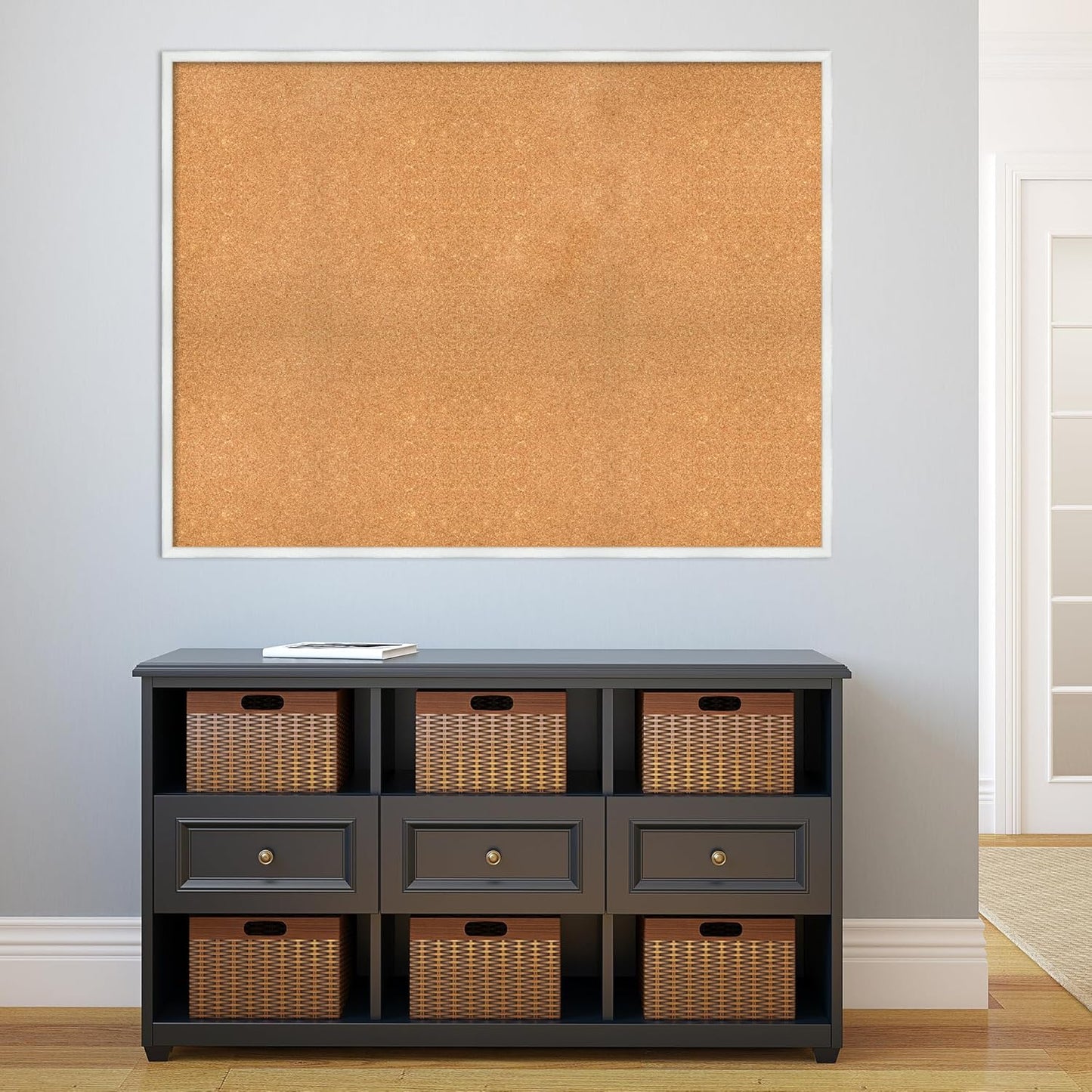 Amanti Art Natural Cork Board for Wall, 37x49 Vision Board with White Frame, Oversize Corkboard Office Decor for Home Organization, Country Rustic Corkboard Pinboard to Display Items for Home