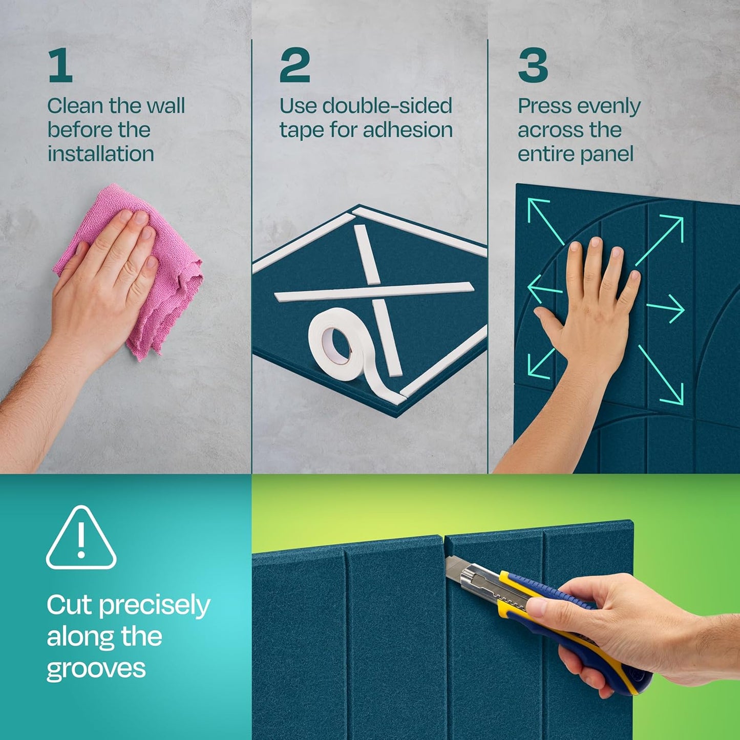 Acoustic Panels 12-Pack Soundproof Wall Panels 12"x12"x0.4" Decorative Sound Dampening for your Home, Office, Studio, Bedroom & More with Unique ModuArc Carving [Ocean Turquoise]