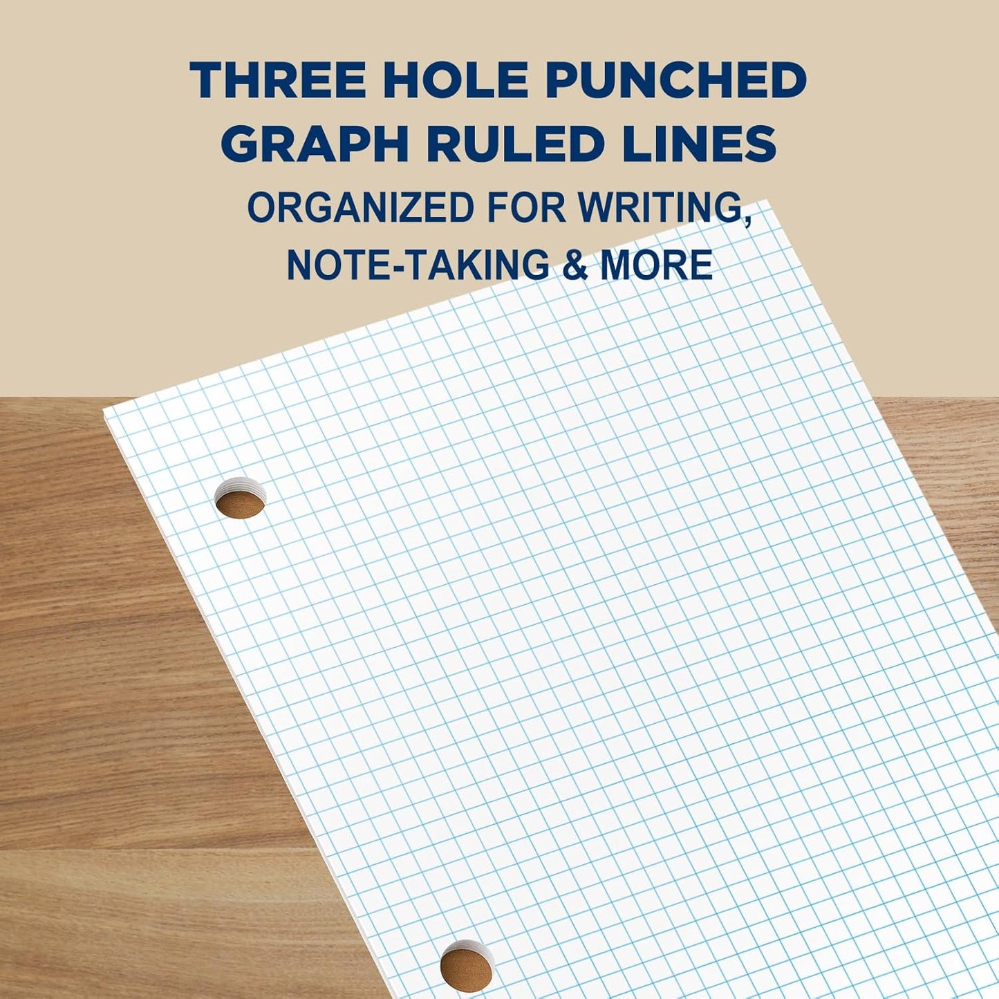 Woodlake Loose Leaf Graph Paper, 4x4 Quad Ruled Notebook Paper, 8 x 10.5” Graphing Paper, 150 Sheets per Pack, 3 Pack Filler Paper, 3 Hole Punched, Made in USA