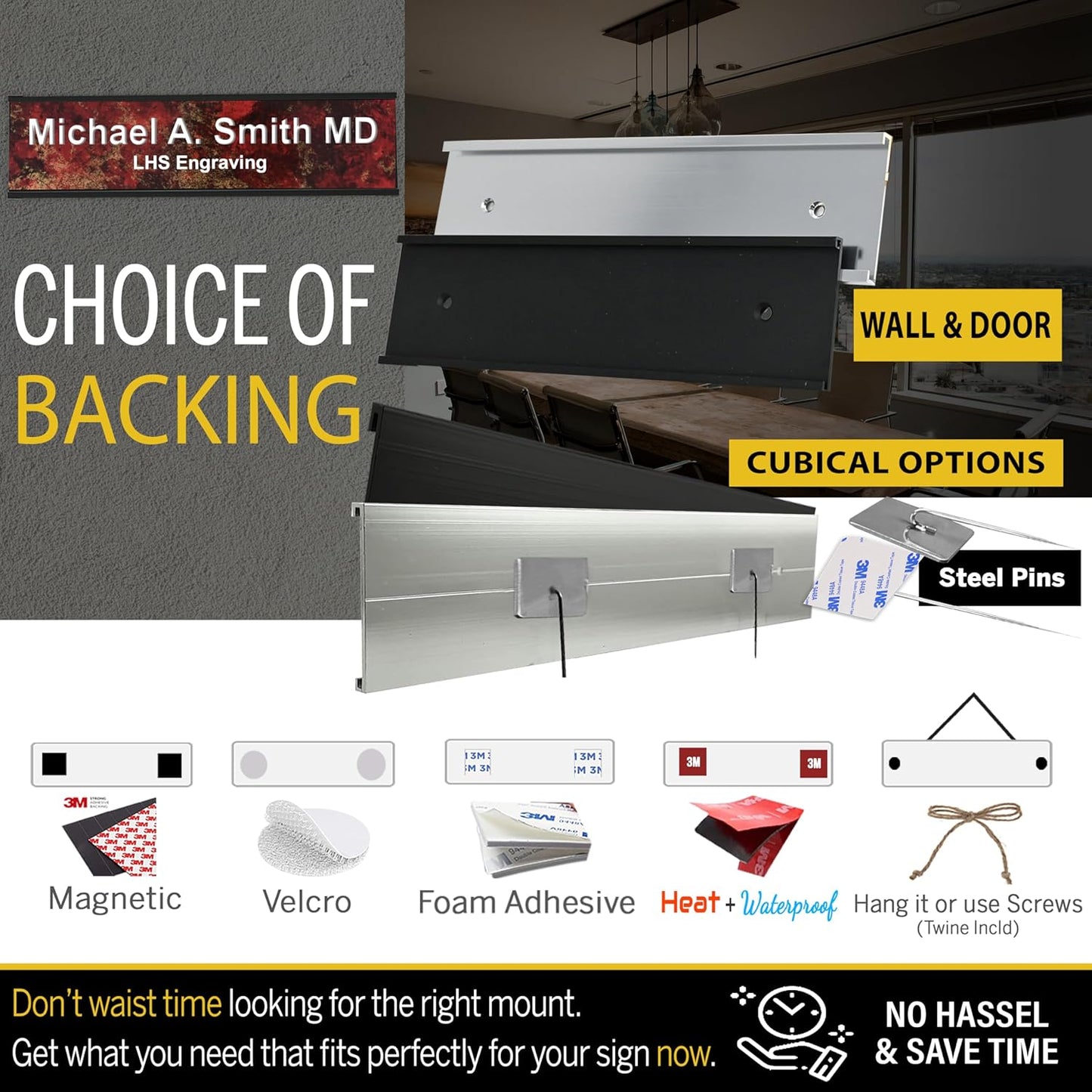 Engraved Name Plates for Door Sign Personalized Brushed Copper Pattern Plastic Plaque with Black Letters - Made in USA 2x6 M5