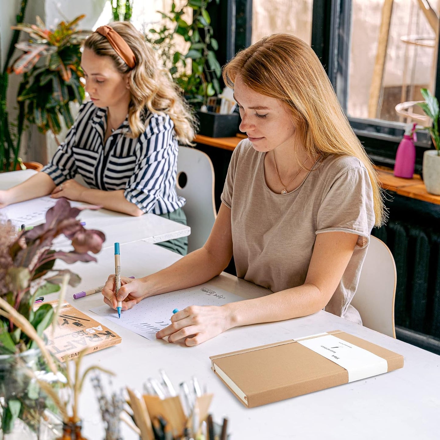 Large B5 Blank Notebook Journals, Plain Kraft Hardcover Sketchbook Subject Composition Notebooks Planner with Unlined Paper, 2 Pack, 120GSM, 102 Sheets, 7.6x10 inch, Travel Journal Set