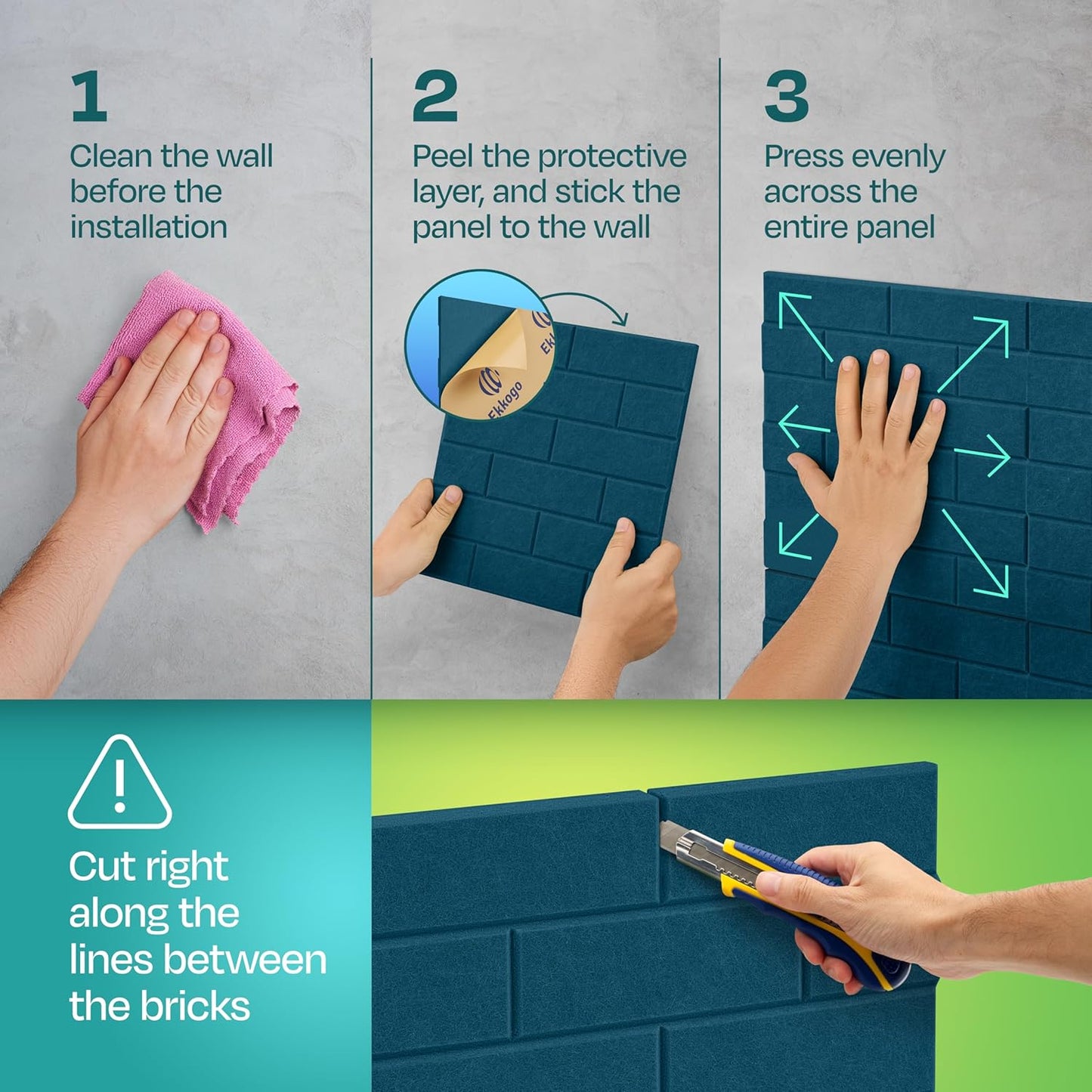 Acoustic Panels 18-Pack Soundproof Wall 12"X12"X0.4" Brick Style Premium Sound Dampening Easy Self Adhesive Installation - [Ocean Turquoise]