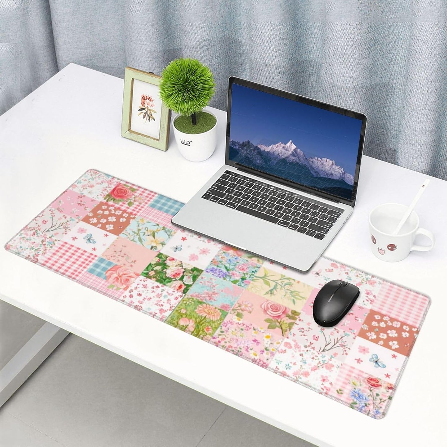 Patchwork Mouse Pad 31.5 X 11.8 Inch Big Desk Rubber Base Stitched Edges Keyboard Pad XXL Mouse Mat for Home Game and Office