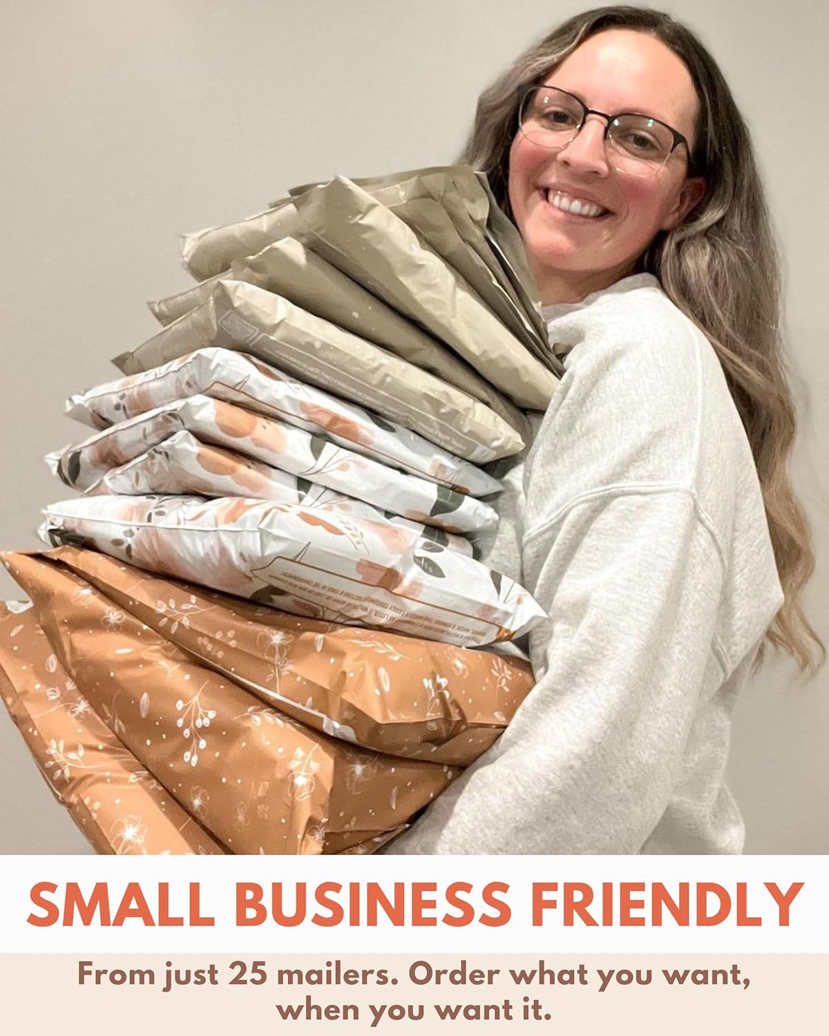 Poly Mailers 14.5x19-25 Pack Biodegradable Shipping Bags for Clothes and Large Items - Impack Self-Seal Waterproof Thick Mailing Envelope for Accessories & Clothing - Floral Chestnut