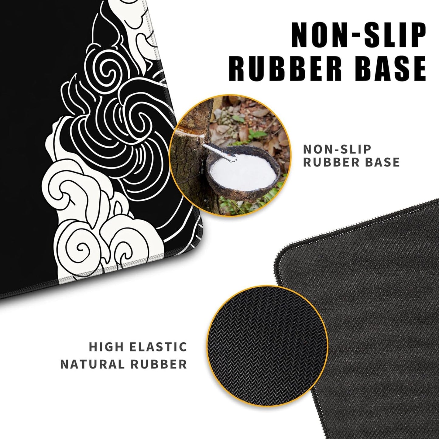 Black and White Mouse Pad Japanese Clouds Mouse Pad XL Anime Big Mouse Pads for Desk Large Gaming Large Mouse Pad for Men Desk Pad with Stitched Edges Non-Slip Large Computer Mat, 31.5x11.8 in